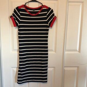 LANDS' END Red, White & Blue Scoop Neck Short Sleeve Stripe Dress XS Size 2/4